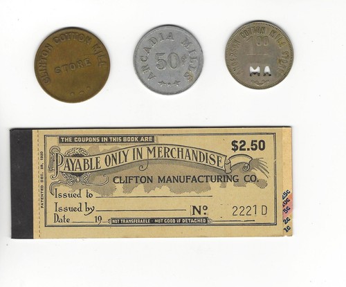 Cotton mill store tokens and coupon booklet