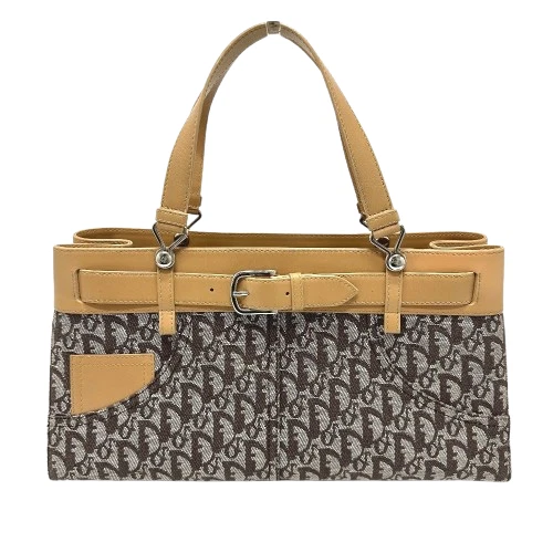Sac à main fourre tout Christian Dior Trotter motif denim toile cuir marron