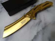 Dark Fantasy Blades Assisted Open Gold Chome Pocket Knife Folding Cleaver 5258GD