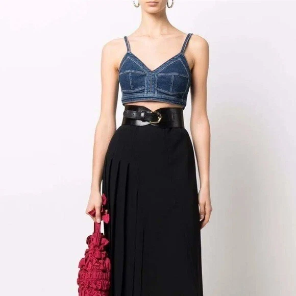 Alexander McQueen Crop Top Stretch Denim Bralette Bustier Sz US 2 IT 38 XS