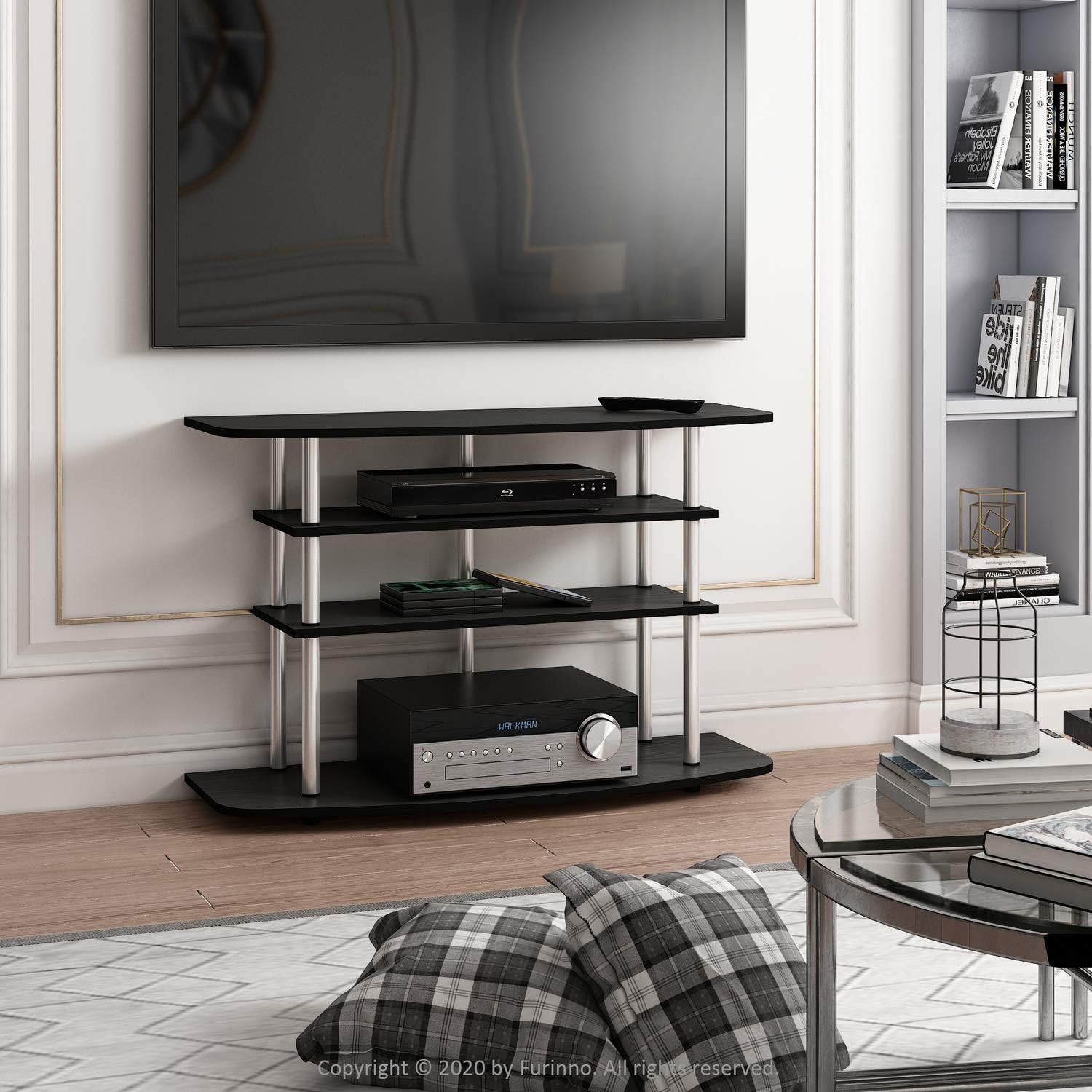 Frans Turn-N-Tube 4-Tier TV Stand for TVs up to 43 Inch, Black Oak Finish