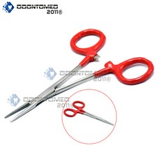 5'' Fishing Stainless Straight Hemostat Forceps With Red PVC Grip Picking Clamp