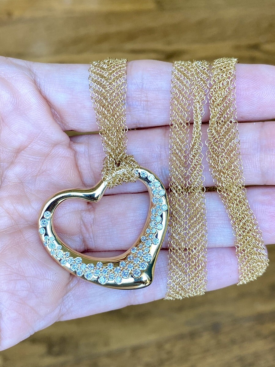 Tiffany & Co Elsa Peretti 18k Gold Diamond Open Heart Necklace XL