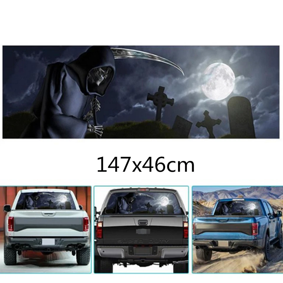 Adesivo para janela traseira de carro gráfico de cemitério ceifador sombrio decalque de vinil à prova d'água - Imagem 2 de 4