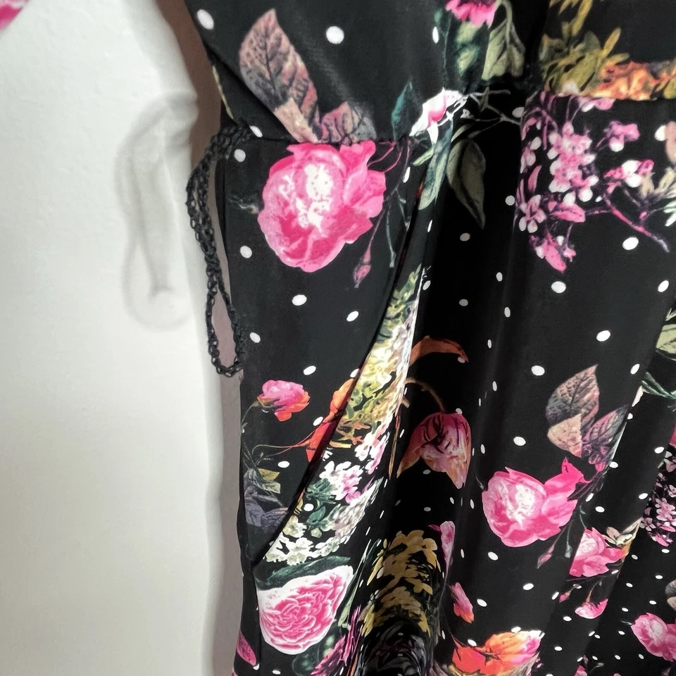 Torrid Floral Maxi Dress Black Womens 4X Cottagecore Polka Dot Work Long Sleeve - Image 4 of 4