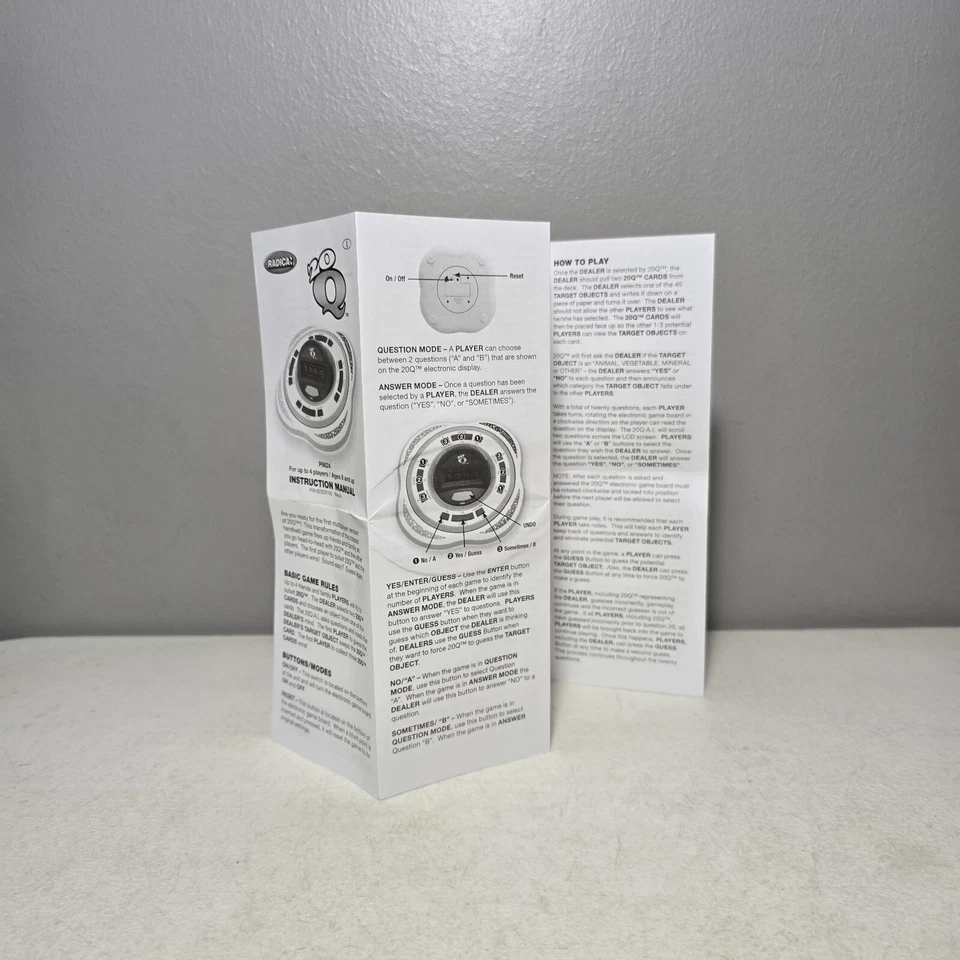 Radica 20Q Multijugador Familia Juego Desafío REEMPLAZO Manual de Instrucciones Foto 3 de 4