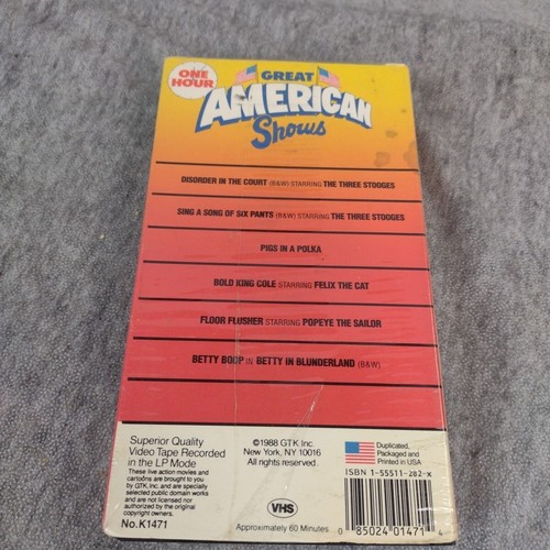 VTG 1988 VHS -3 Stooges- Felix the Cat - Popeye- Betty Boop Great American Shows - Picture 3 of 11