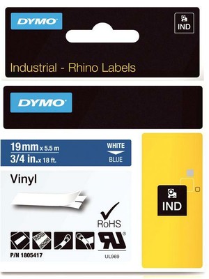 KLEBEBAND VINYL WEISS AUF BLAU 19 MM, BÜRO VERBRAUCHSMATERIAL ETIKETTENDRUCKER BAND FÜR DYMO