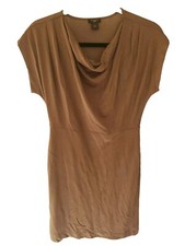 Ann Taylor Loft Brown Dress Women Small Short Sleeve V-Neck Neck Midi Cocktail