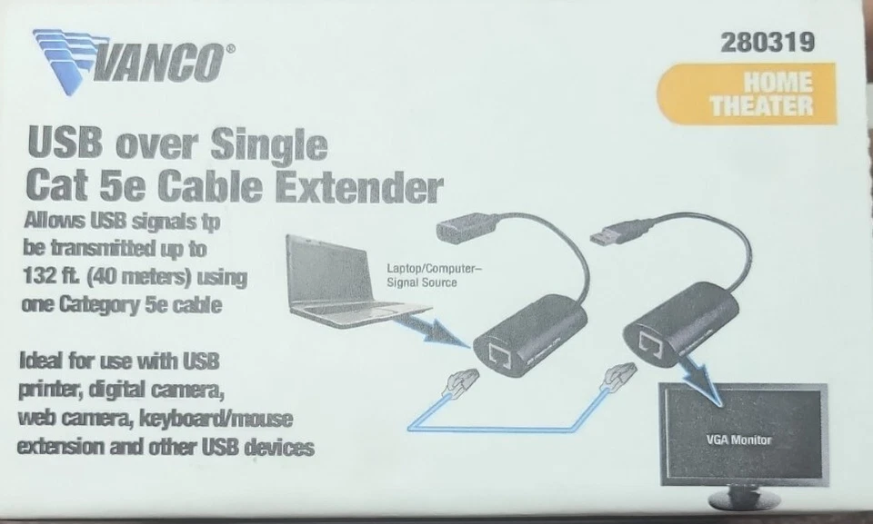Vanco USB over Category 5e Cable Extender 280319 NIB FREE Shipping  in USA New - Image 4 of 4