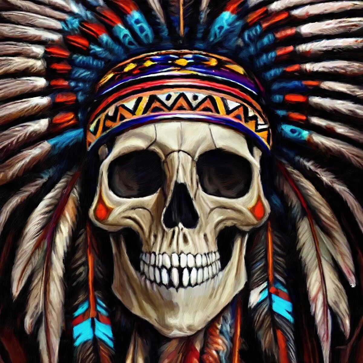 4” Native American Skull Sticker Biker Tribal Indian Head Heritage