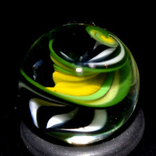 BRYAN TRILLAS GLASS MARBLE/.597"-GREEN ZEBRA BLACKLIGHT-OLIVE,YELLOW, LIME, BLK