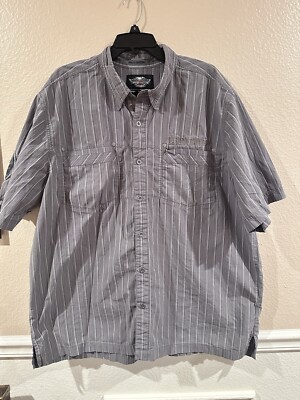 Harley Davidson Mens 2XL Button White/Gray Stripe With Raised Design On Back