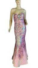 WOMEN'S JOVANI PINK W/MULTI-COLOR SEQUINS STRAPLESS MERMAID STYLE GOWN SIZE 4