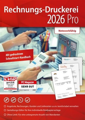 Rechnungs-Druckerei 2026 Pro - Kein Abo - E-Rechnung ZUGFeR -PC Download Version