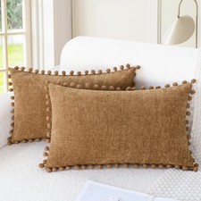 Decorative Couch Throw Pillow Covers 20 X 12 Inches Apricot Brown Pack of 2,