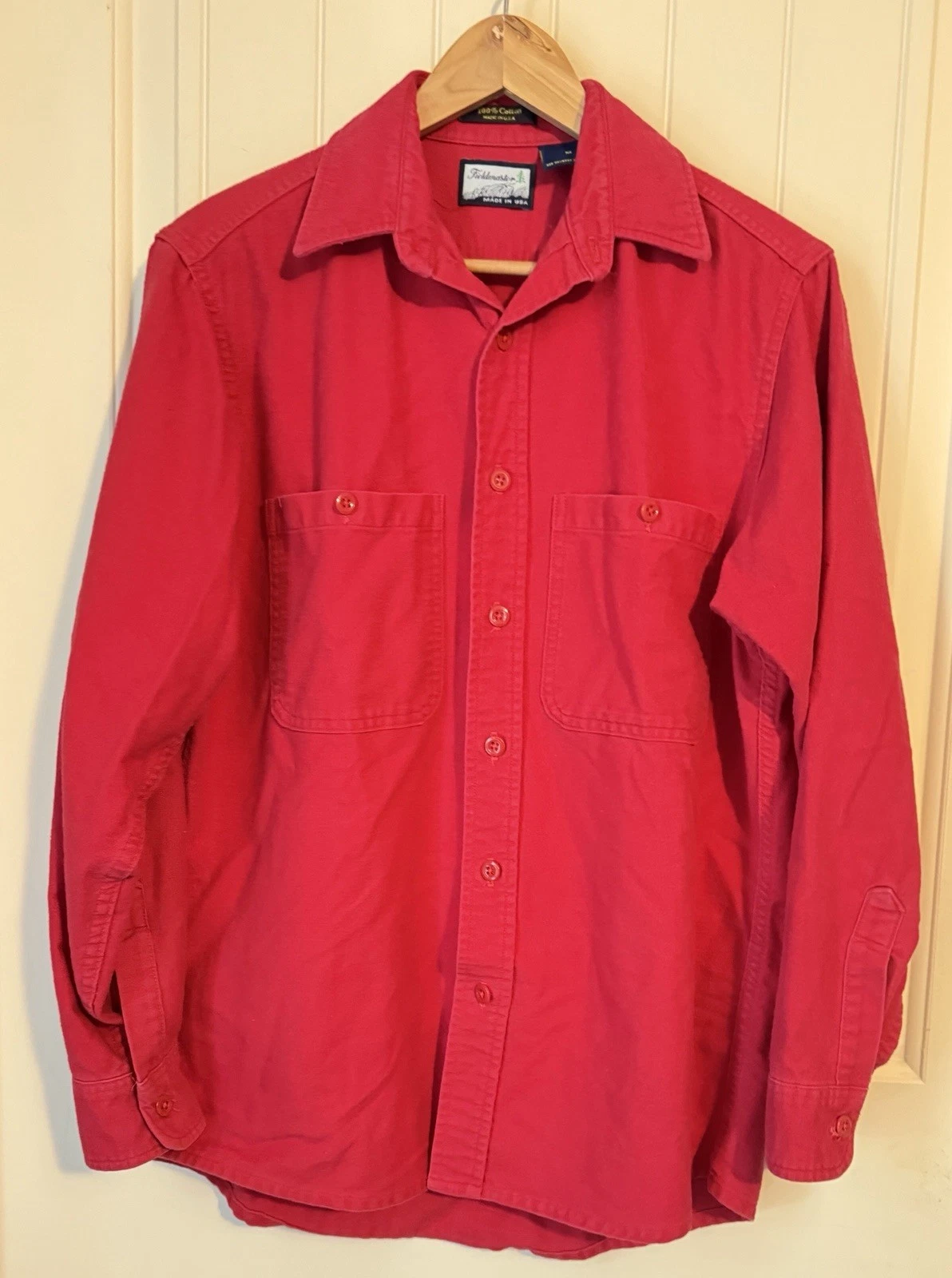 VTG FieldMaster Shirt Mens M Red Chamois Flannel Cotton Button USA 90s Outdoor