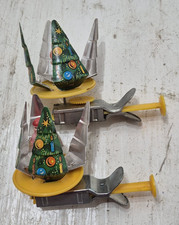 Lot of 2 Vintage Tin Toy  Plastic Litho Santa Christmas Tree Spinning Push