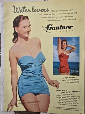  1952 Women Gantner swimsuit for water lovers Vintage Fashion  Color ad