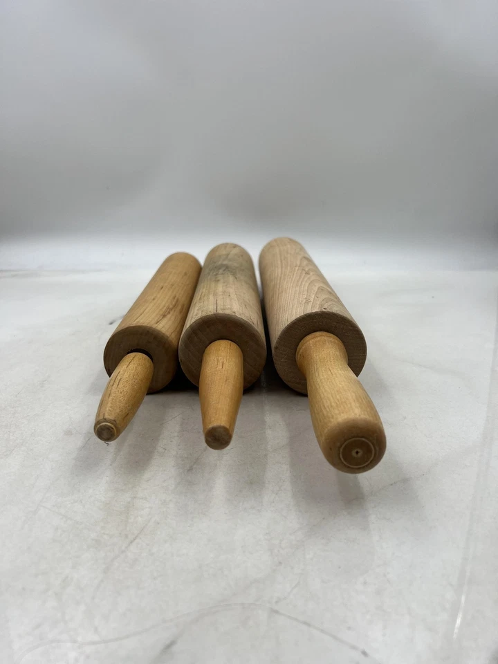 Vintage Wooden Rolling Pin Lot of 3 Classic Kitchen Tools Baking Utensils Wood - Image 3 of 4