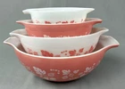 Vintage Pyrex Gooseberry Pink White Cinderella Nesting Bowls Set 441-444