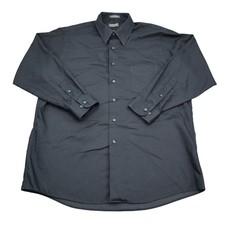 Arrow Shirt Mens L Black Button Up Long Sleeve Collated Pockets Dress Shirt