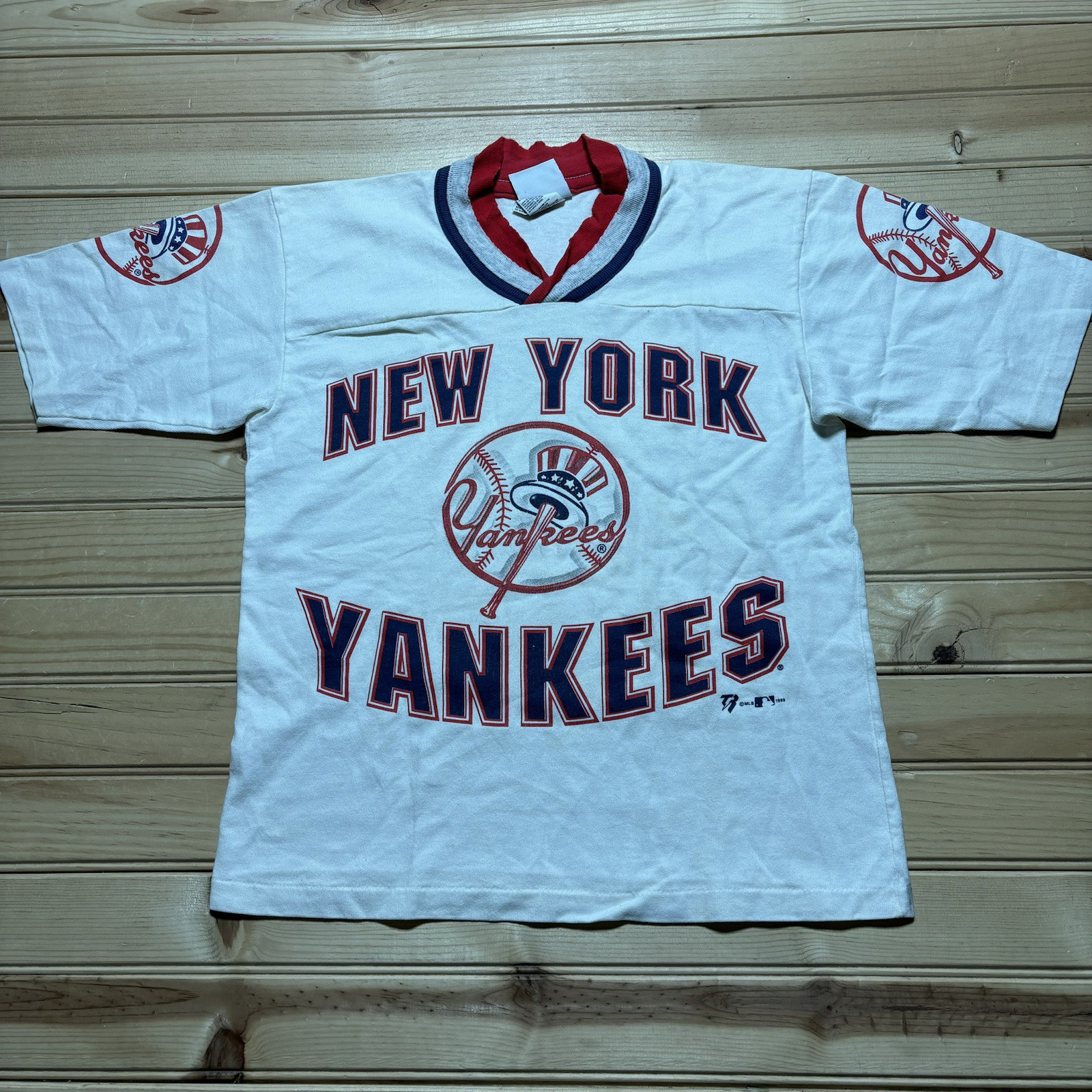 Vintage 90s New York Yankees MLB Baseball Ringer Shirt Youth Size Medium