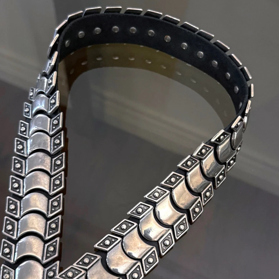 Vintage 90’s LEATHER BELT w/ HEAVY METAL SPINES Boho Studded Goth Punk Steampunk - Image 3 of 4