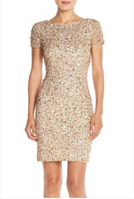 NWT Adrianna Papell Full Sequin Metallic Cap Sleeve Mini Dress In Gold Size 4