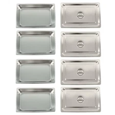 4" Deep Full Size Steam Table Pans w/ Lids 4 Pack Set Hotel Food Buffet
