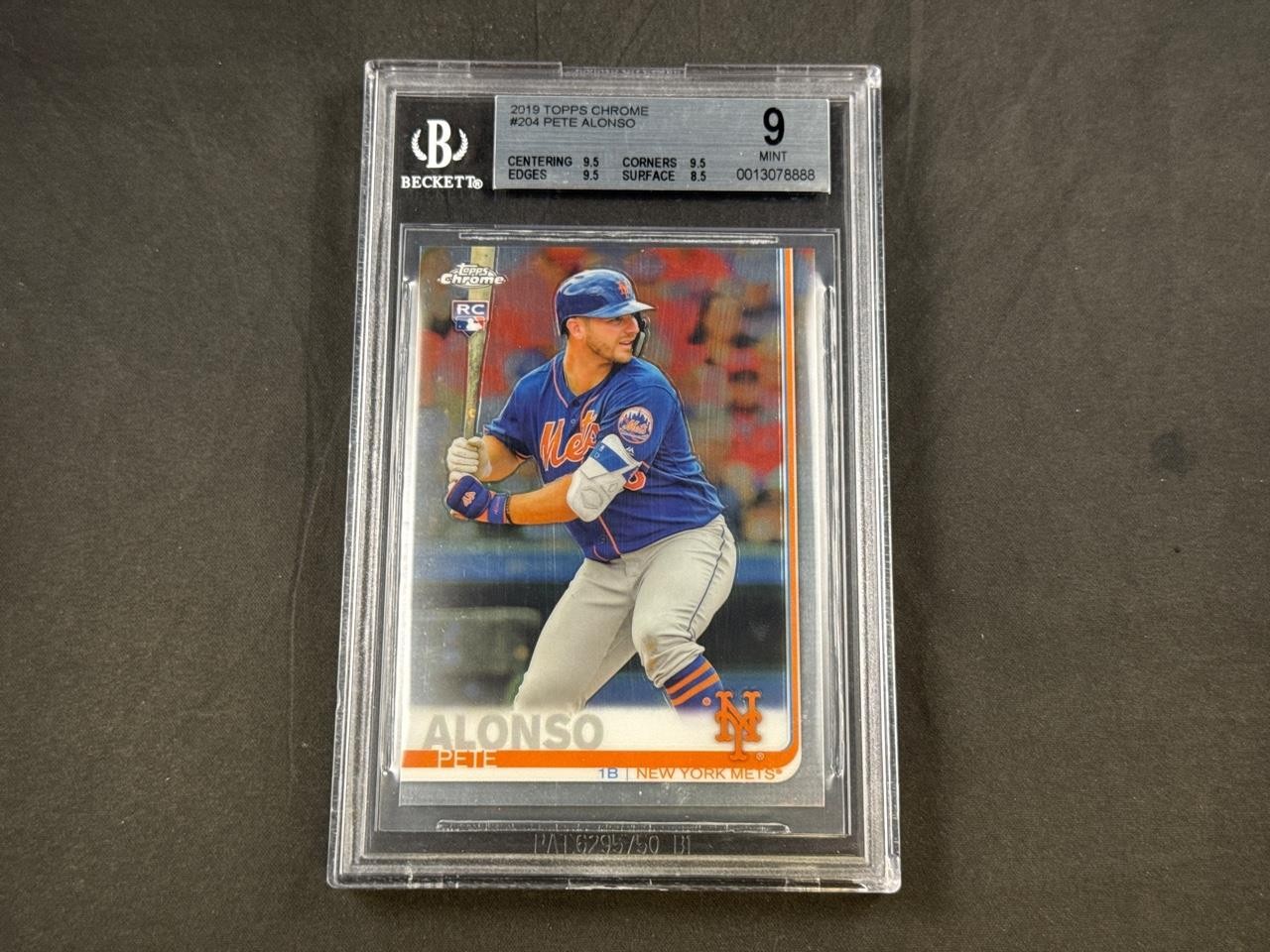 2019 TOPPS CHROME PETE ALONSO #204 ROOKIE NEW YORK METS RC GRADED BGS 9 MINT