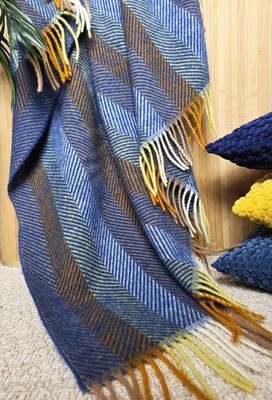 Wolldecke 100% Schurwolle Wohndecke Plaid Decke 140x200cm Tirol-M Blau-M