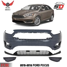 Front Bumper Cover Fascia & Fog Light Cover Trim Kit For 2015-2018 Ford Focus