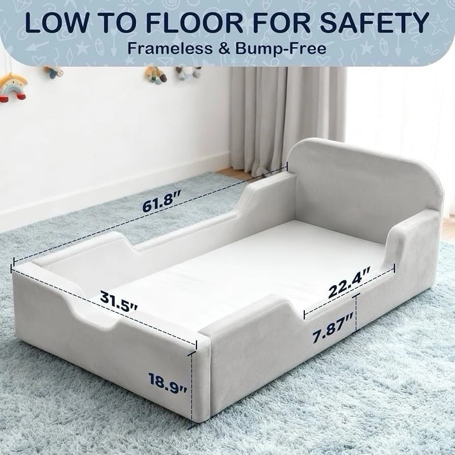 Cama de piso para niños pequeños laapee, no necesita montaje - cama para niños de espuma completa súper suave  Foto 3 de 4