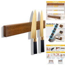 Magnetic Wood Knife Holder 10" Strip Adhesive No-Drill Wall Mount Kitchen Rack