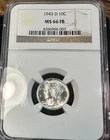 1943-D Mercury Dime NGC MS66 FB Super Mark-Free Blast White CHRC