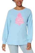 Quacker Factory Women's Dreaming of a Pink Christmas Waffle Top Sky