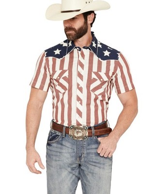 Rock & Roll Denim Men's And Men'S Boot Barn Stars Stripes Short Sleeve Snap