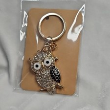 Ladies Black Owl Keychain Bag Charm Purse Charm Shiny Accessory Rhinestones