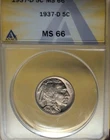 1937-D Buffalo Nickel ANACS MS66 Superb Gem.