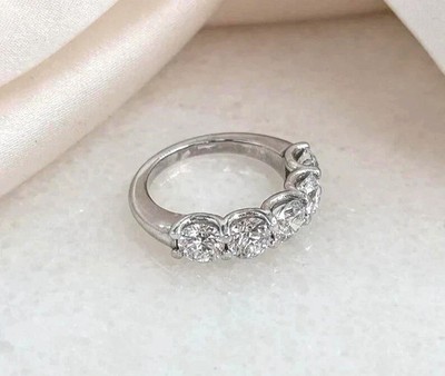 Natural 2.50 Ct Round Cut Diamond 14K Solid White Gold Half Eternity Band Ring