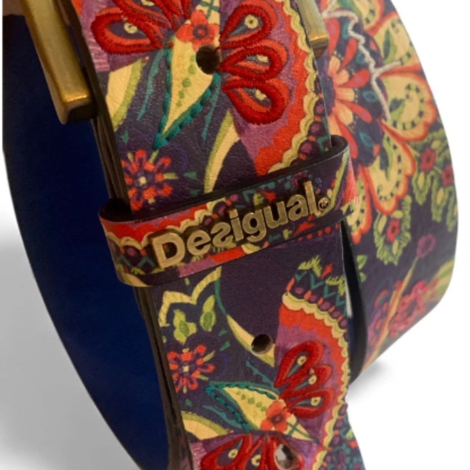Desigual Floral Embroidered Belt Colorful Birds Flowers Peacocks Sequins - image 2 of 4
