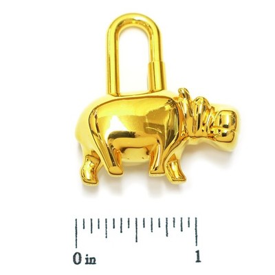 HERMES Gold Plated Hippopotamus Cadena Padlock Key Bag Charm
