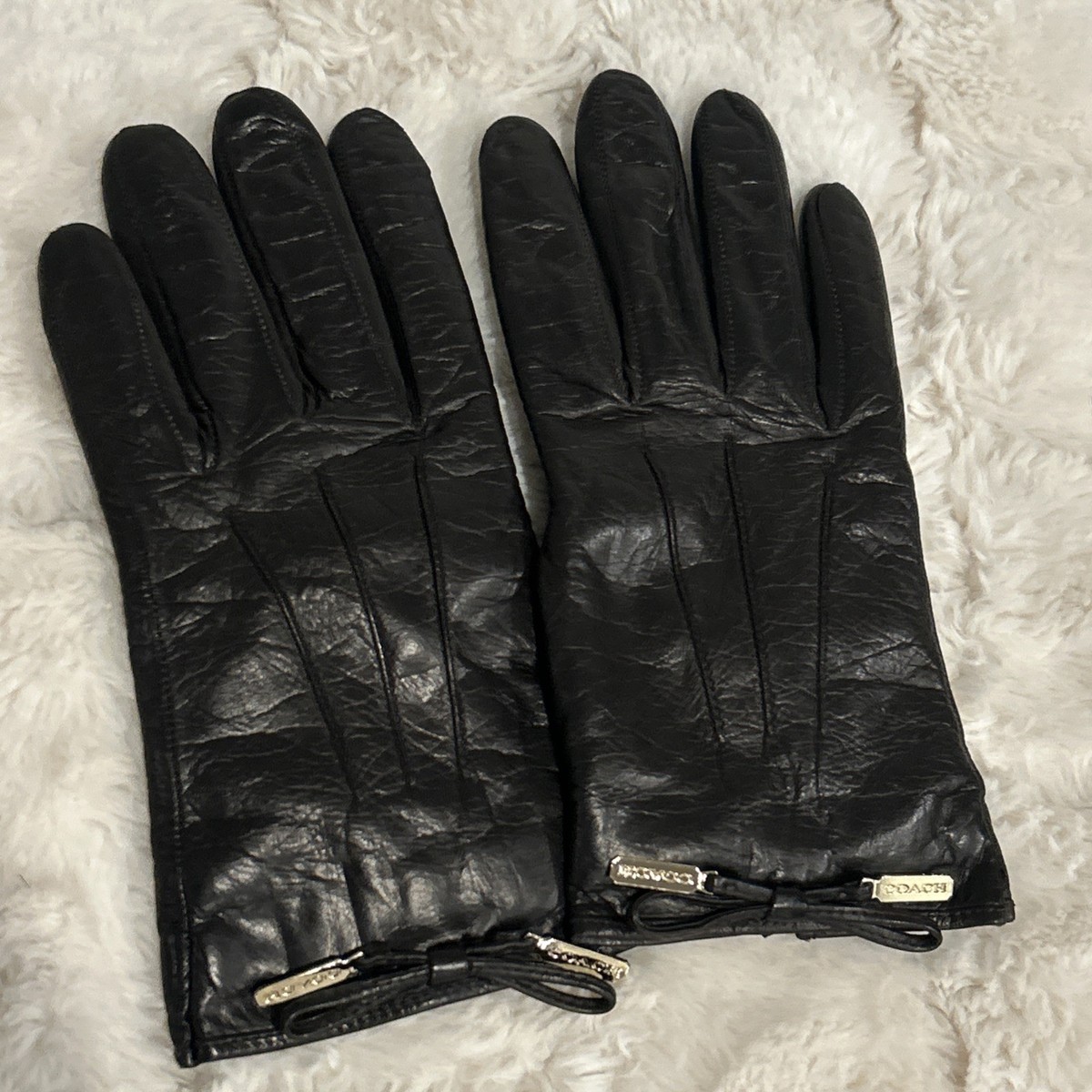 COACH Women's Black Leather Gloves – Cashmere Lined – Size 7½