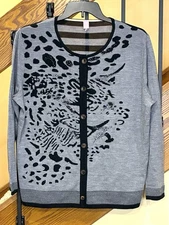 Basler Embellished Virgin Wool Cardigan Button Gray Sz. 48/US 18-20 Womens