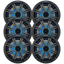 Kicker 6.5" 195 Watt Marine Multicolor LED Speakers Qty 6 w/Charcoal Grilles