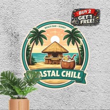 Tropical Island Tiki Bar Round Metal Sign Vintage Ocean Beach Tin Decor 8x