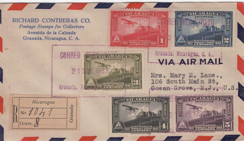 Nicaragua Registered Air Mail Cover 1937