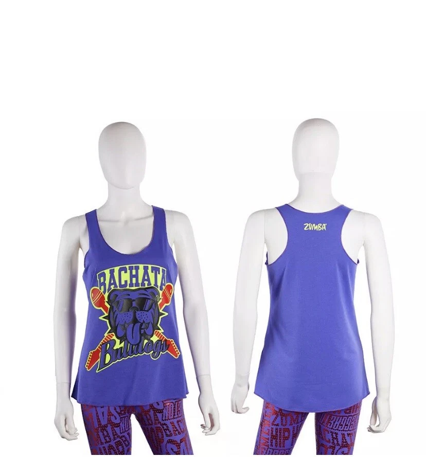 Camiseta sin mangas Zumba Rhythms adulto extra pequeña púrpura pop bachata bulldogs mujeres Foto 2 de 2