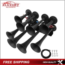 8 Trumpet Train Air Horn Kit For Truck Car SUV Loud Sound DB 12V Black